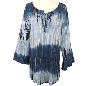 CB Established 1962 Women's 1X Blue Tie Dyed Rayon Pullover Tunic Top